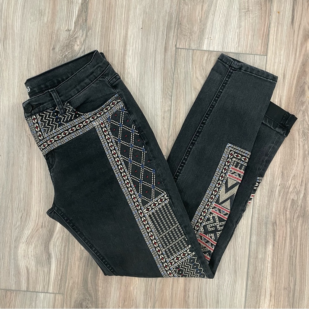 BDG Urban Outfitters Mid-rise Twig Black Embroidered Jeans Sz 28 Bohemian